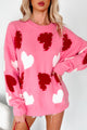 Blushing Looks Multi Colored Pearl Heart Sweater (Candy Pink) - NanaMacs