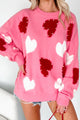 Blushing Looks Multi Colored Pearl Heart Sweater (Candy Pink) - NanaMacs