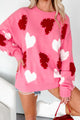 Blushing Looks Multi Colored Pearl Heart Sweater (Candy Pink) - NanaMacs