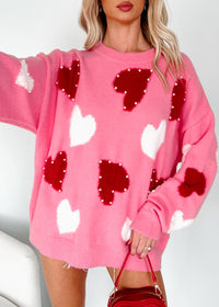 Blushing Looks Multi Colored Pearl Heart Sweater (Candy Pink) - NanaMacs