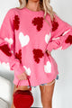 Blushing Looks Multi Colored Pearl Heart Sweater (Candy Pink) - NanaMacs