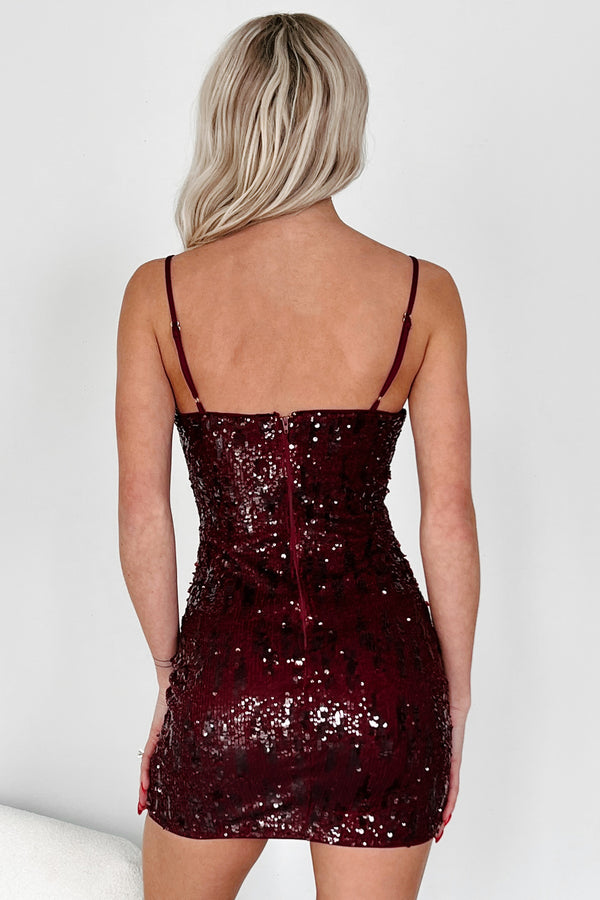 Capture Your Affections Sequin Mesh Mini Dress (Dark Burgundy) - NanaMacs