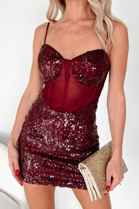 Capture Your Affections Sequin Mesh Mini Dress (Dark Burgundy) - NanaMacs