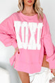 A Loving Aura 'XOXO' Terry Graphic Long Sleeve Top (Pink) - NanaMacs