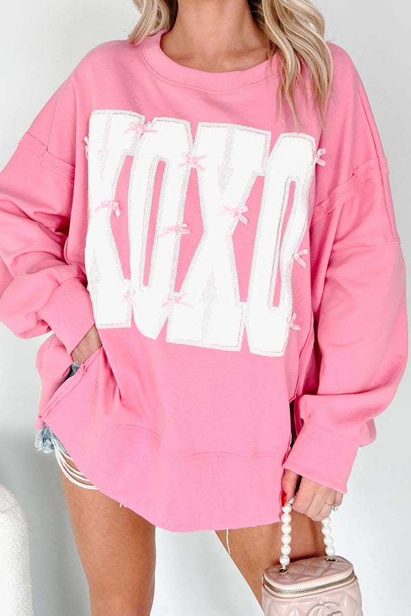 A Loving Aura 'XOXO' Terry Graphic Long Sleeve Top (Pink) - NanaMacs