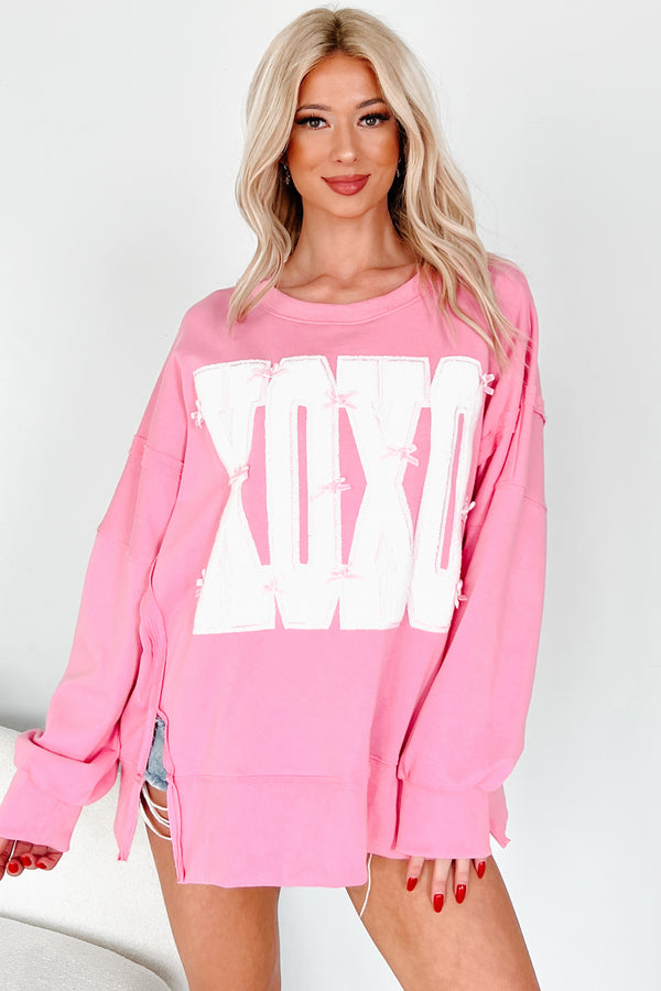 A Loving Aura 'XOXO' Terry Graphic Long Sleeve Top (Pink) - NanaMacs