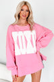 A Loving Aura 'XOXO' Terry Graphic Long Sleeve Top (Pink) - NanaMacs