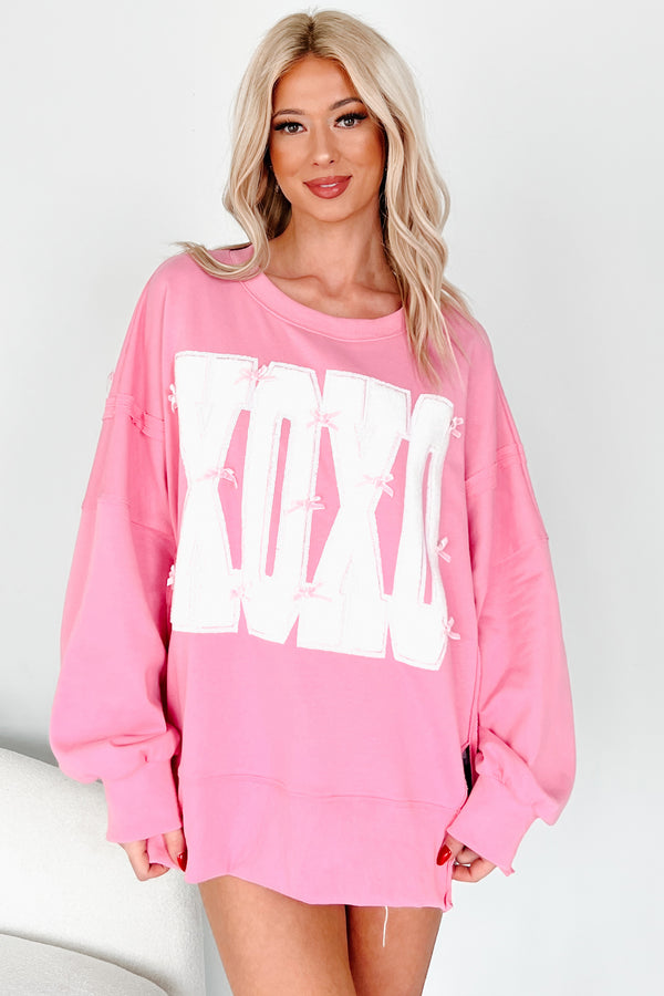 A Loving Aura 'XOXO' Terry Graphic Long Sleeve Top (Pink) - NanaMacs