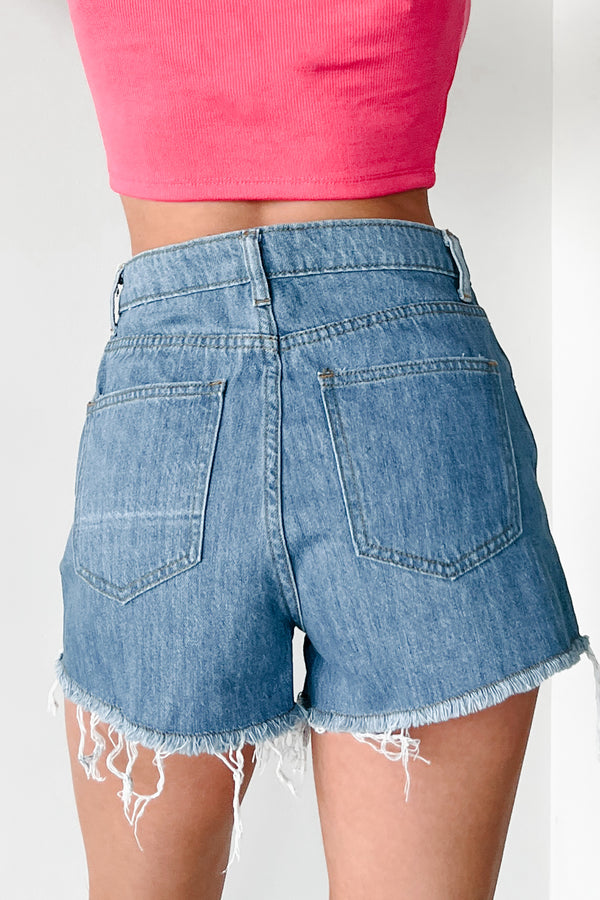 Theo Denim Patchwork High Waisted Shorts (Denim Block) - NanaMacs