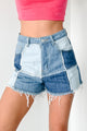 Theo Denim Patchwork High Waisted Shorts (Denim Block) - NanaMacs