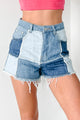 Theo Denim Patchwork High Waisted Shorts (Denim Block) - NanaMacs