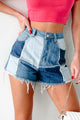 Theo Denim Patchwork High Waisted Shorts (Denim Block) - NanaMacs