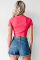 Keep It Brief Ribbed Crop Tee (Bright Pink) - NanaMacs