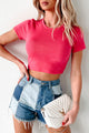 Keep It Brief Ribbed Crop Tee (Bright Pink) - NanaMacs