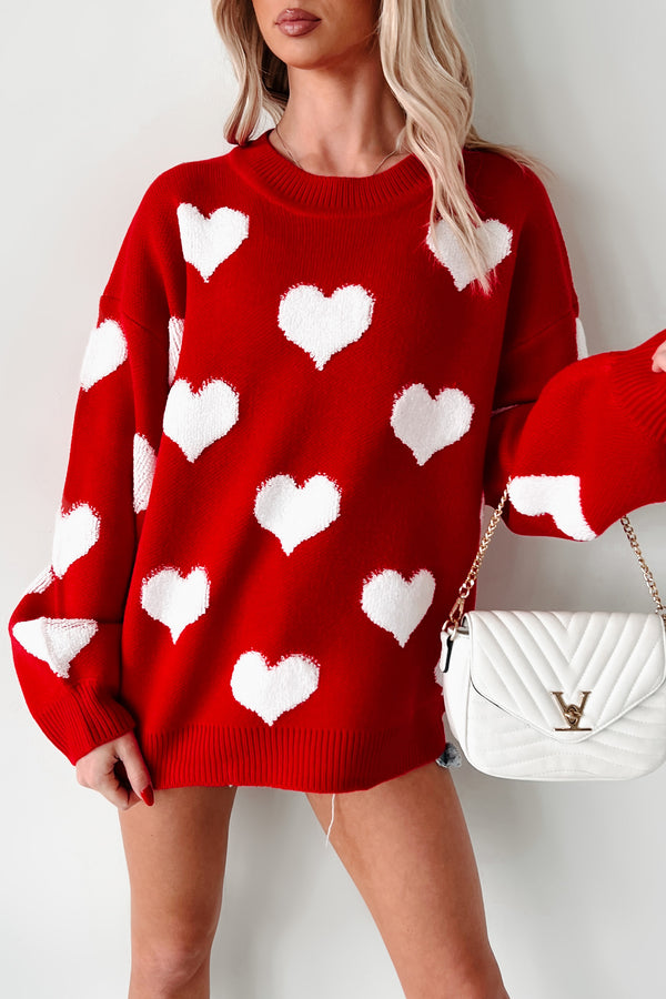 Touched My Heart Textured Heart Sweater (Red/White) - NanaMacs