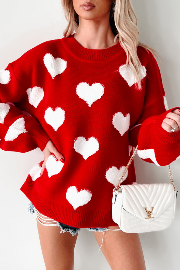 Touched My Heart Textured Heart Sweater (Red/White) - NanaMacs