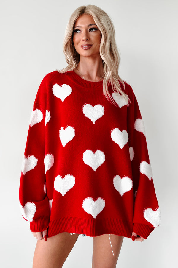 Touched My Heart Textured Heart Sweater (Red/White) - NanaMacs