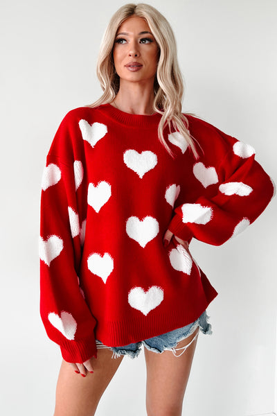 Touched My Heart Textured Heart Sweater (Red/White) - NanaMacs