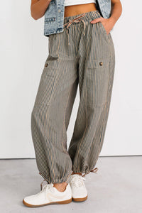 Restless Heart Striped Wide Leg Drawstring Pants (Latte) - NanaMacs