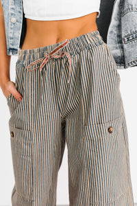 Restless Heart Striped Wide Leg Drawstring Pants (Latte) - NanaMacs