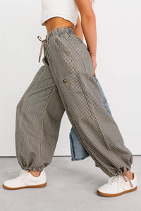 Restless Heart Striped Wide Leg Drawstring Pants (Latte) - NanaMacs