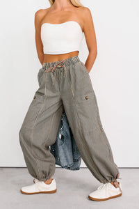 Restless Heart Striped Wide Leg Drawstring Pants (Latte) - NanaMacs