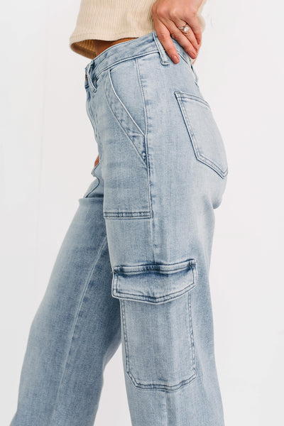 Callum Wide Leg Cargo Mica Denim Jeans (Light) - NanaMacs