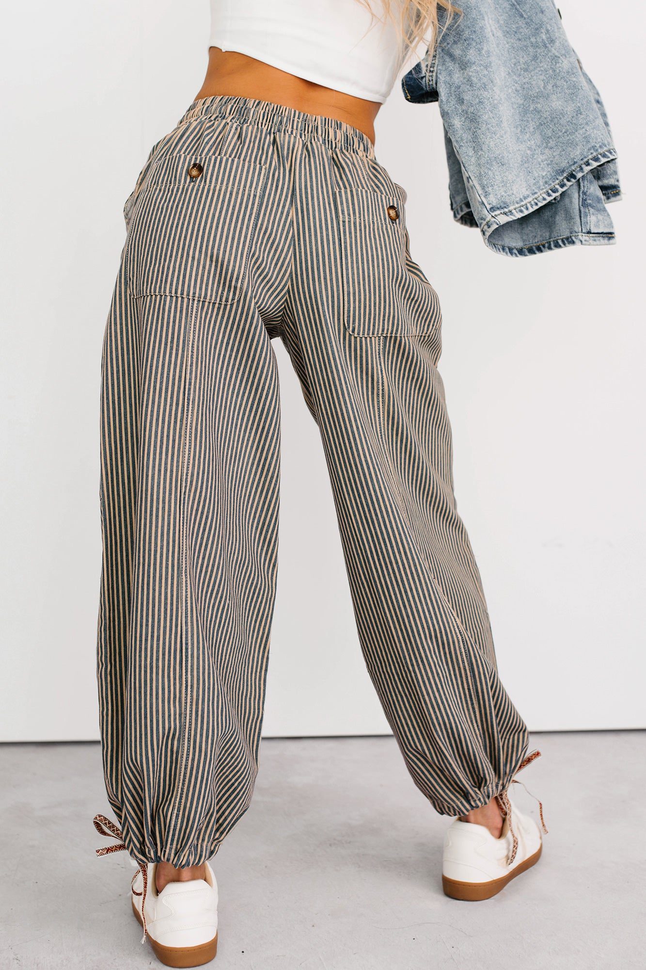Restless Heart Striped Wide Leg Drawstring Pants (Latte) - NanaMacs