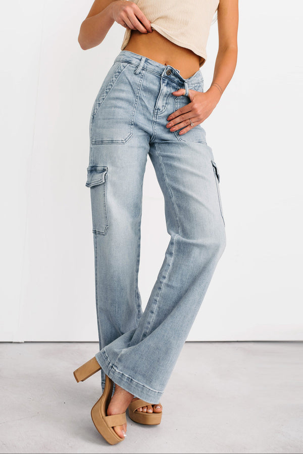 Callum Wide Leg Cargo Mica Denim Jeans (Light) - NanaMacs