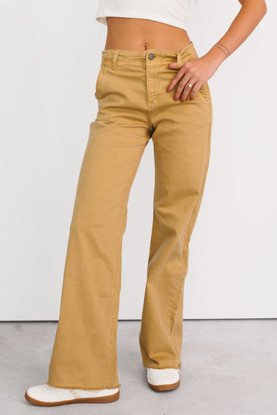 Heath Wide Leg High Rise Mica Denim Jeans (Camel) - NanaMacs