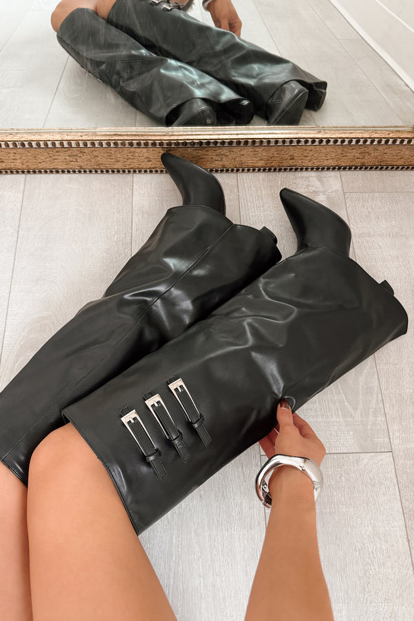 It's Go Time Faux Leather Fold Down Boots (Black)