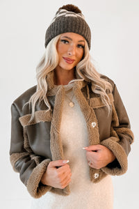 She’s Fire Faux Leather Fur Trim Crop Jacket (Chocolate) - NanaMacs