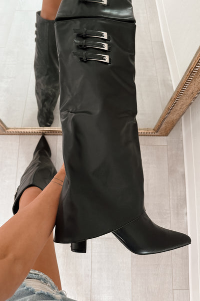 It's Go Time Faux Leather Fold Down Boots (Black)