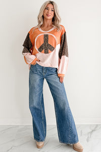 Peaceful & Pretty POL Patchwork Peace Sign Top (Tangerine)