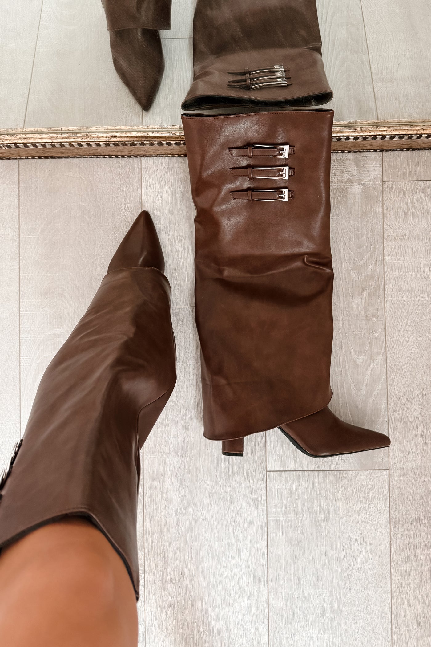 It's Go Time Faux Leather Fold Down Boots (Brown) - NanaMacs