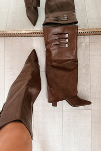 It's Go Time Faux Leather Fold Down Boots (Brown) - NanaMacs