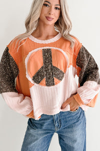 Peaceful & Pretty POL Patchwork Peace Sign Top (Tangerine)