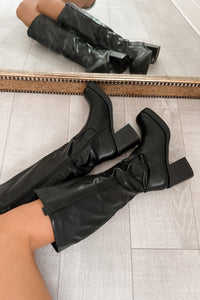 Luxe Legacy Knee High Chunky Heel Boots (Black) - NanaMacs