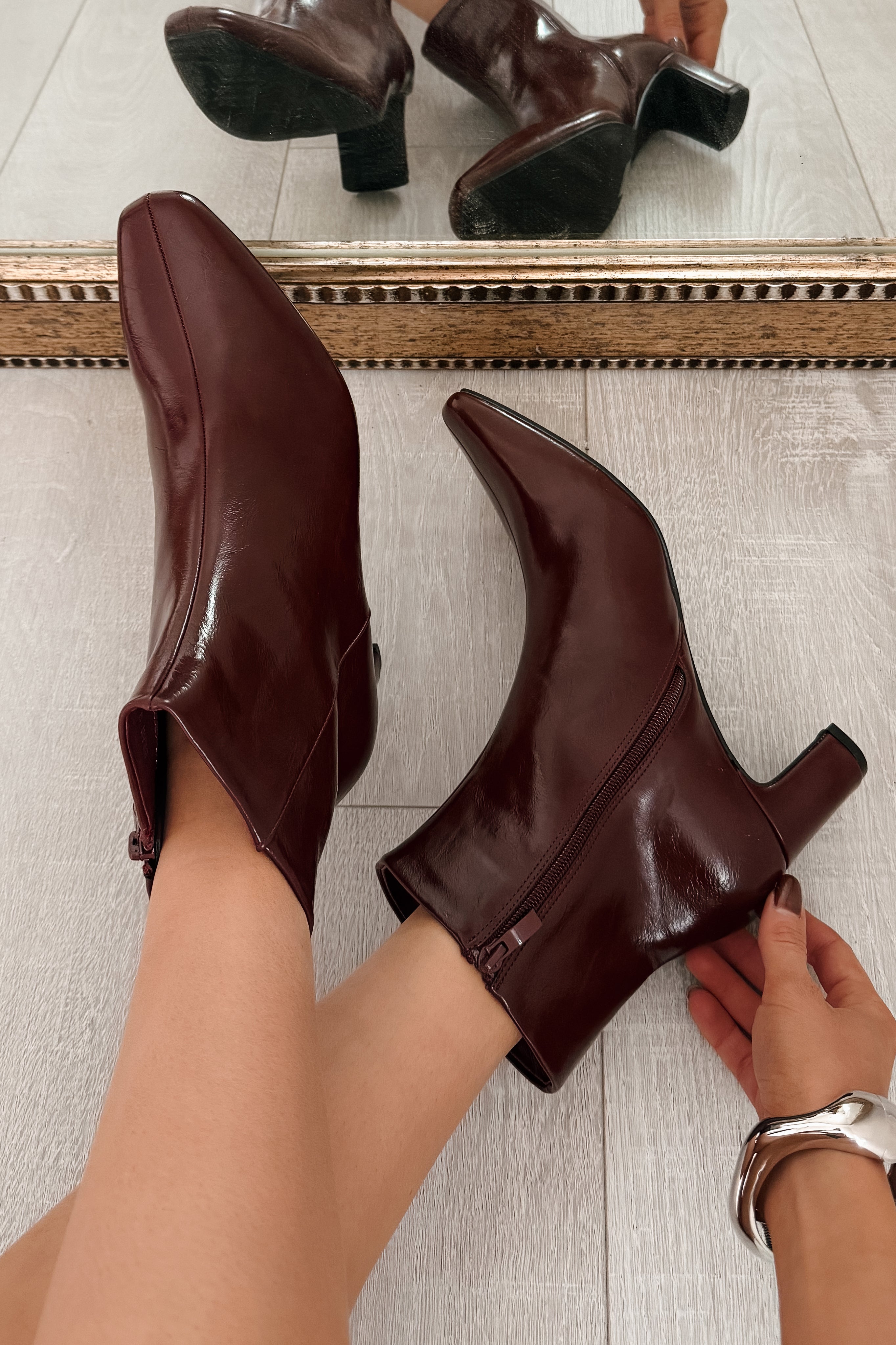 Starlet Status Glossy Pointed Toe Booties (Wine) - NanaMacs