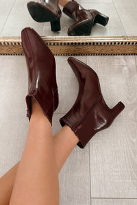 Starlet Status Glossy Pointed Toe Booties (Wine) - NanaMacs