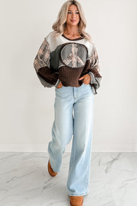 Peaceful & Pretty POL Patchwork Peace Sign Top (Heather Charcoal)