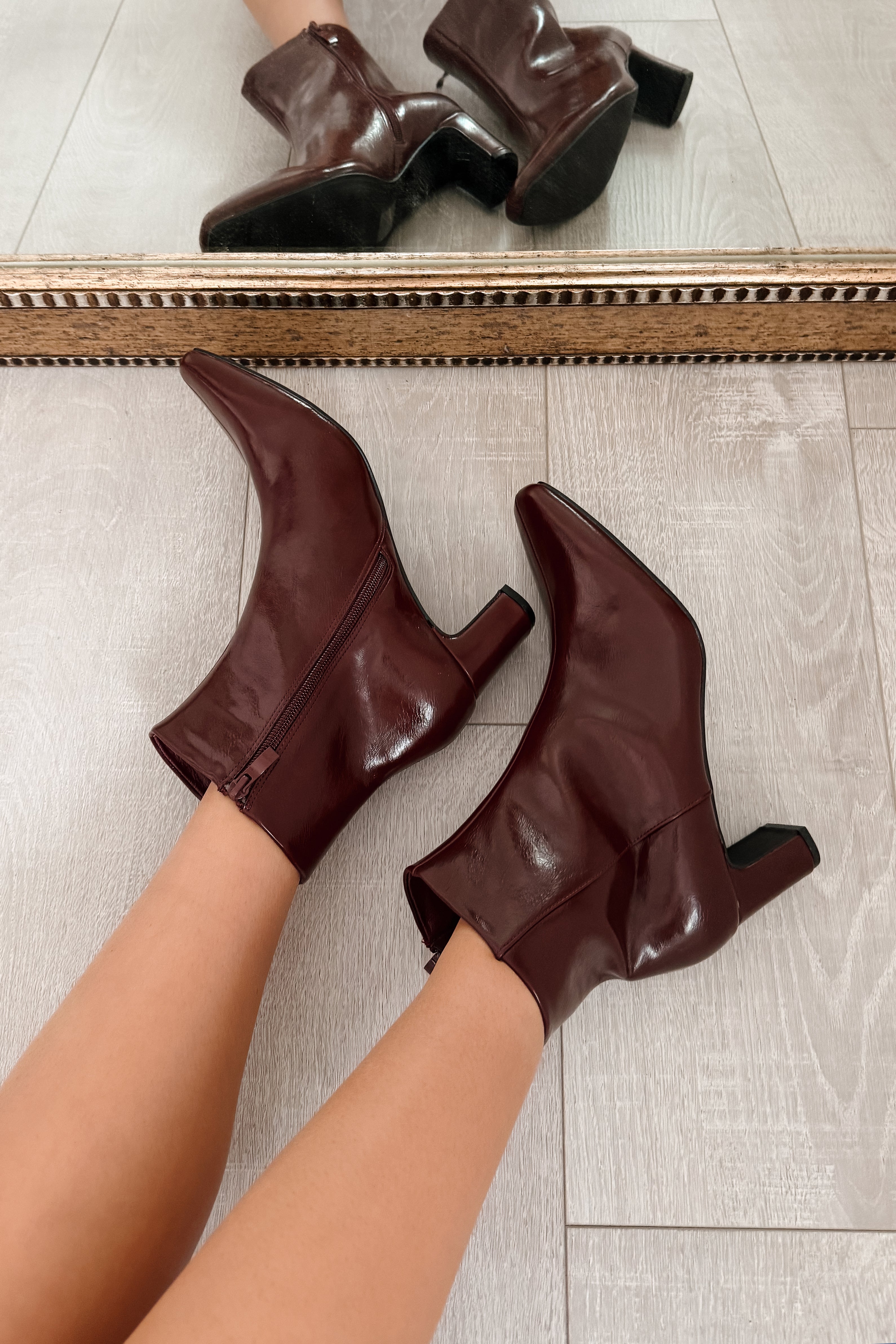 Starlet Status Glossy Pointed Toe Booties (Wine) - NanaMacs