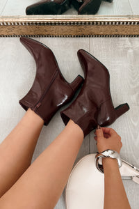 Starlet Status Glossy Pointed Toe Booties (Wine) - NanaMacs