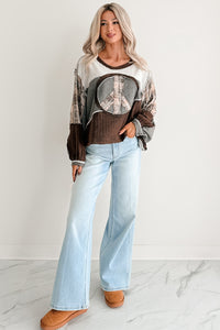 Peaceful & Pretty POL Patchwork Peace Sign Top (Heather Charcoal)