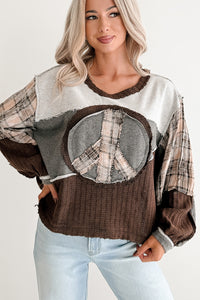 Peaceful & Pretty POL Patchwork Peace Sign Top (Heather Charcoal)