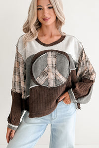 Peaceful & Pretty POL Patchwork Peace Sign Top (Heather Charcoal)