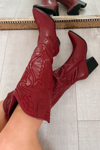 Fencepost Flirt Embroidered Western Boots (Wine) - NanaMacs