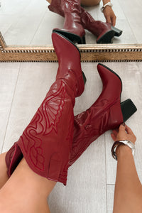 Fencepost Flirt Embroidered Western Boots (Wine) - NanaMacs