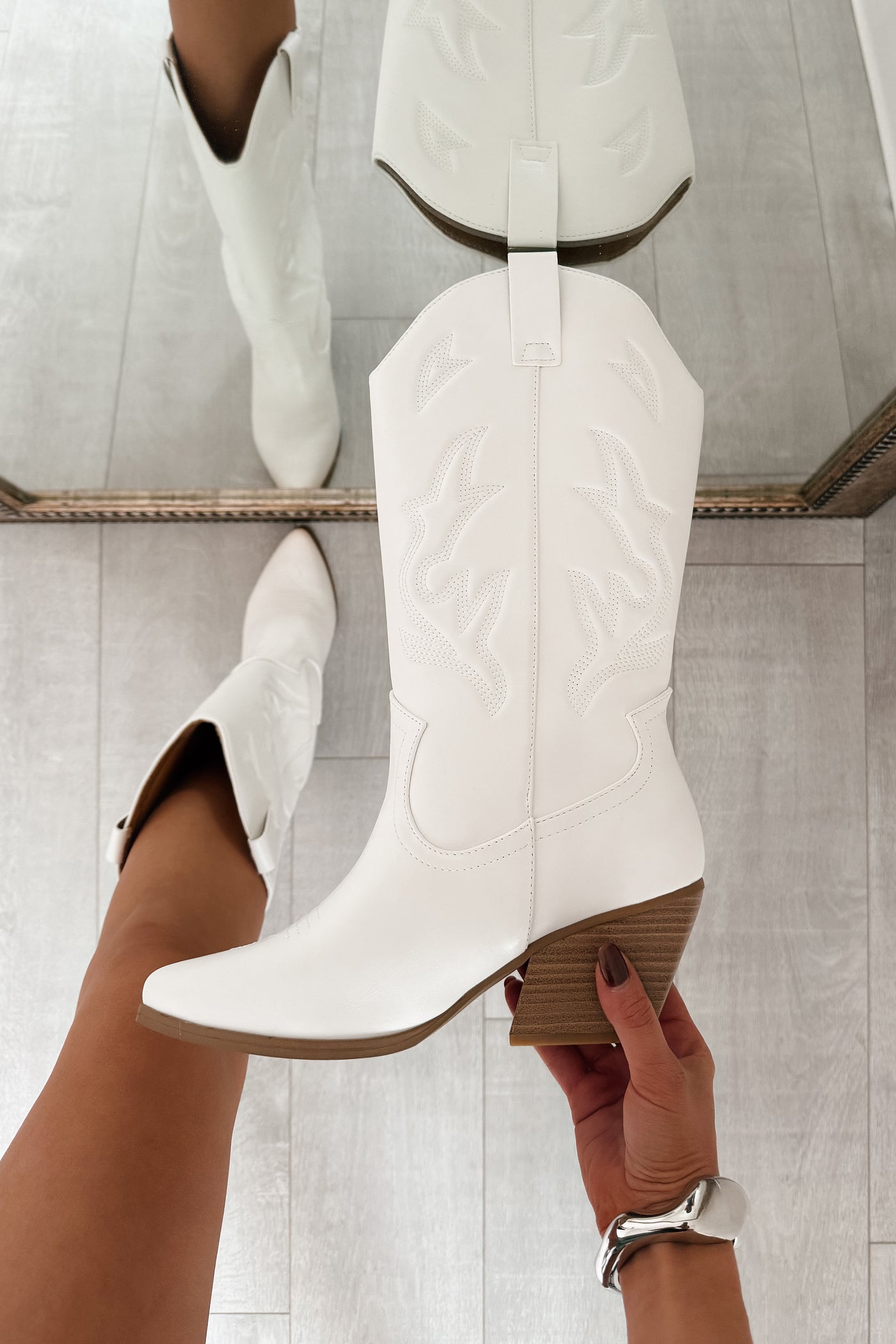 Ruffles & Rodeo Embroidered Cowboy Boots (White) - NanaMacs
