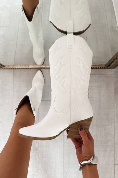 Ruffles & Rodeo Embroidered Cowboy Boots (White)
